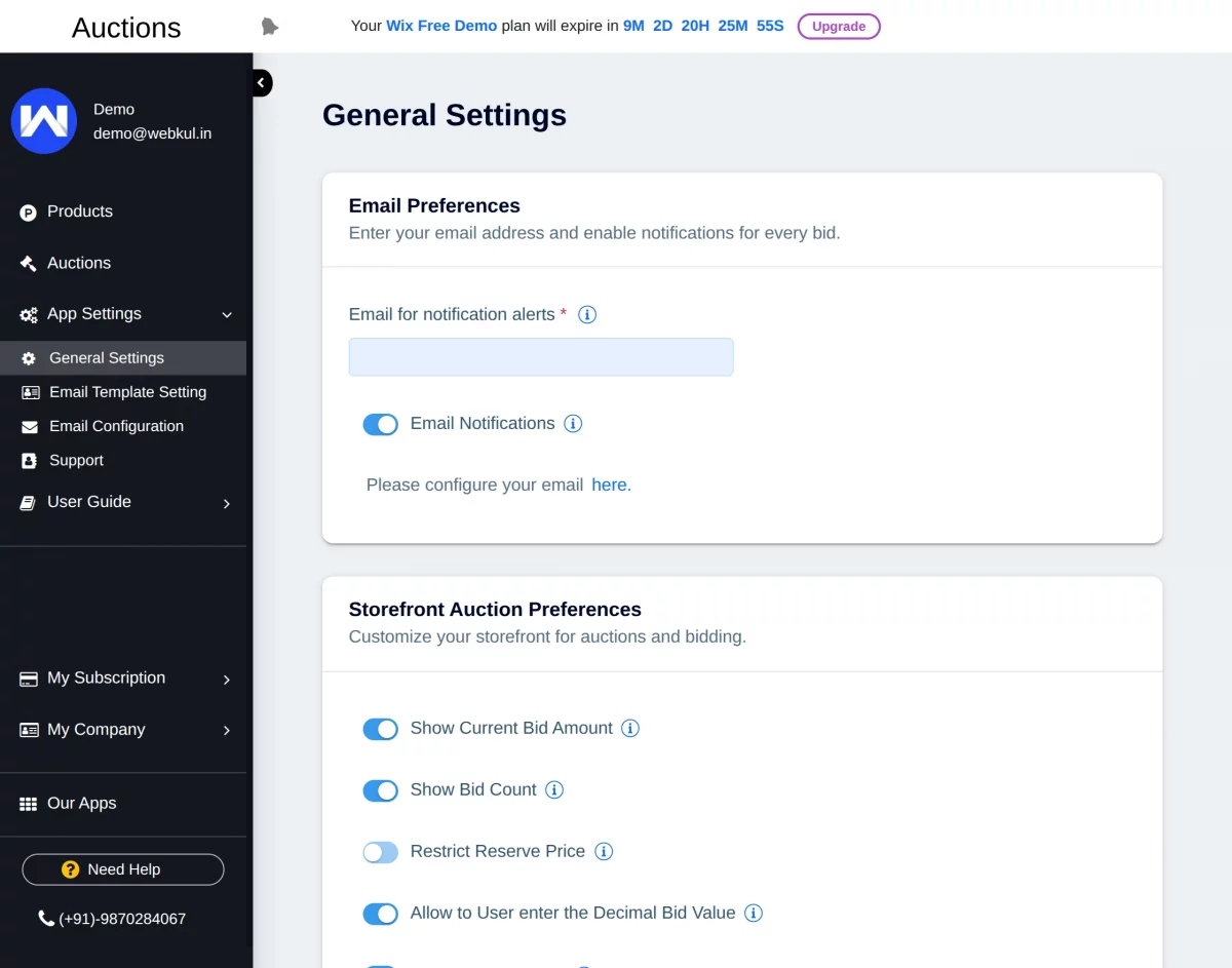 general settings auctions