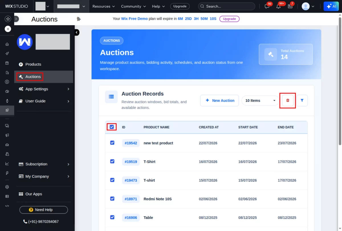 auction delete