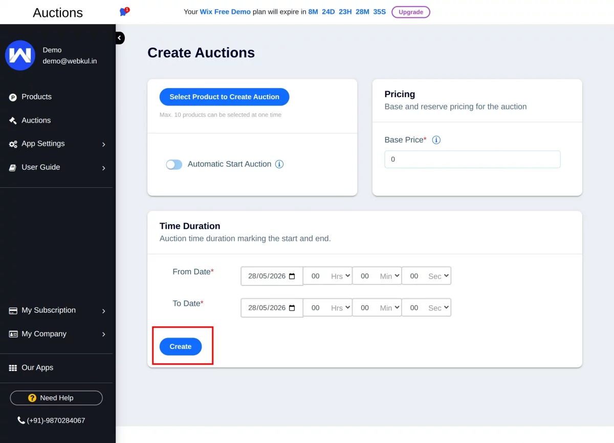 create the auction