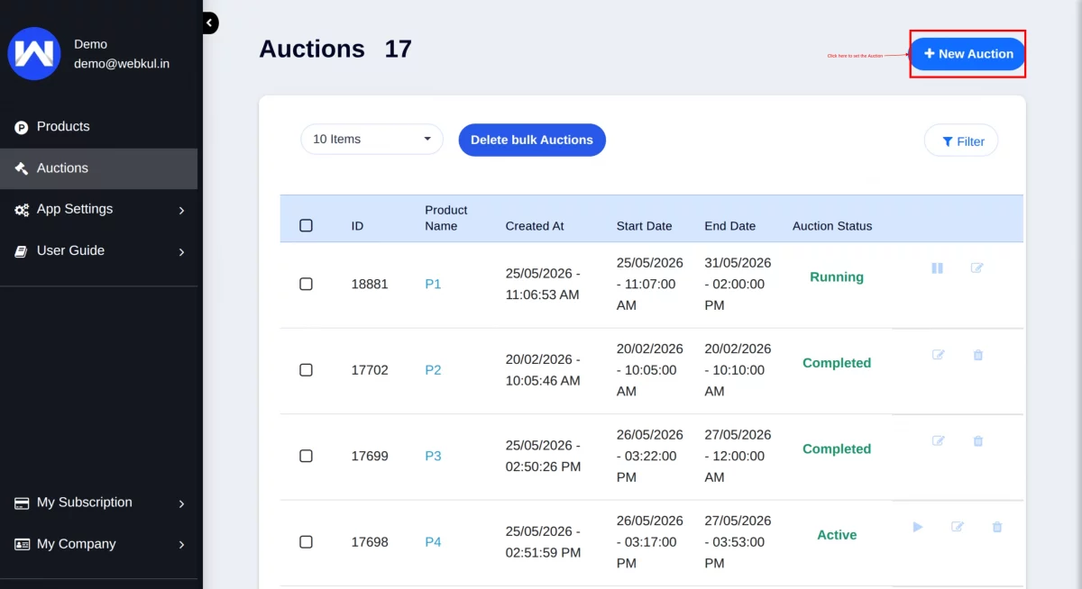 set auction