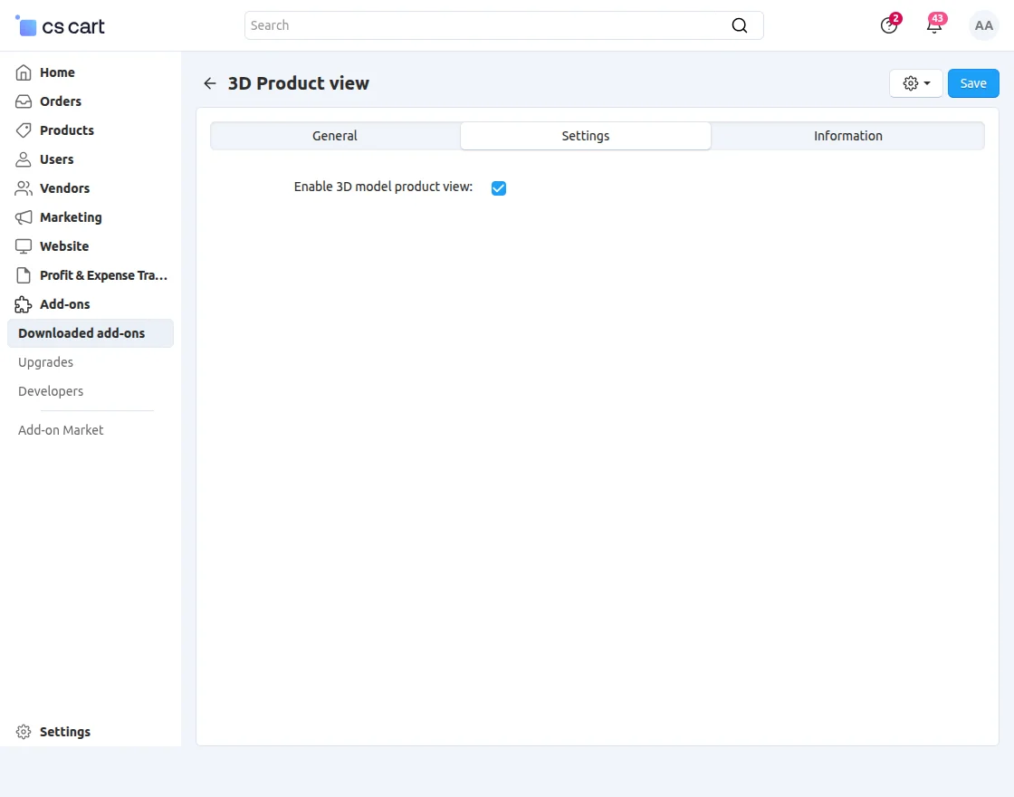 settign section of cscart 3d