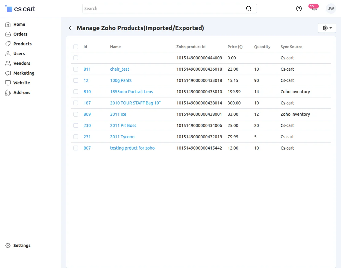 product export import on zoho