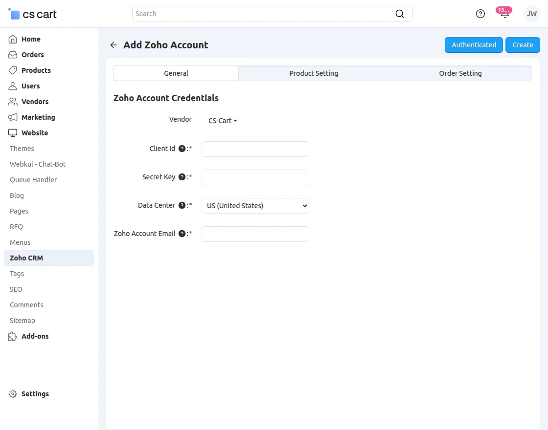 Add new zoho account