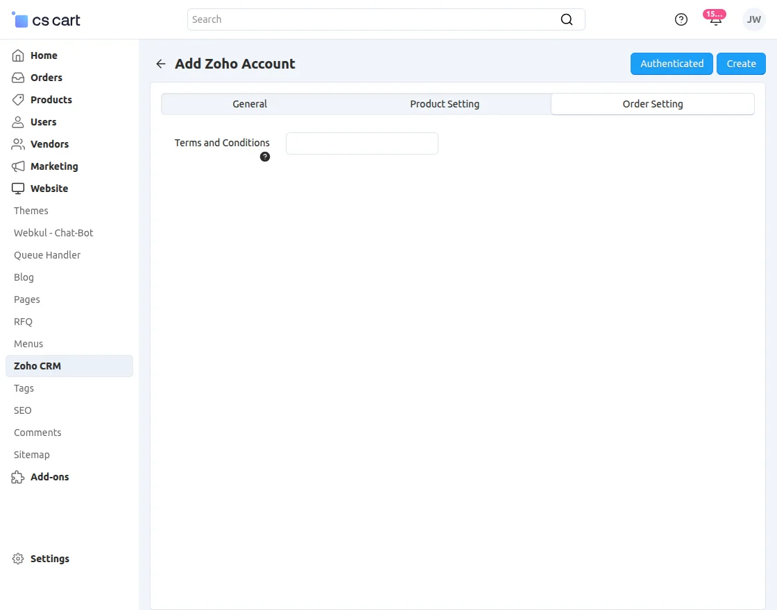 order setting in zoho