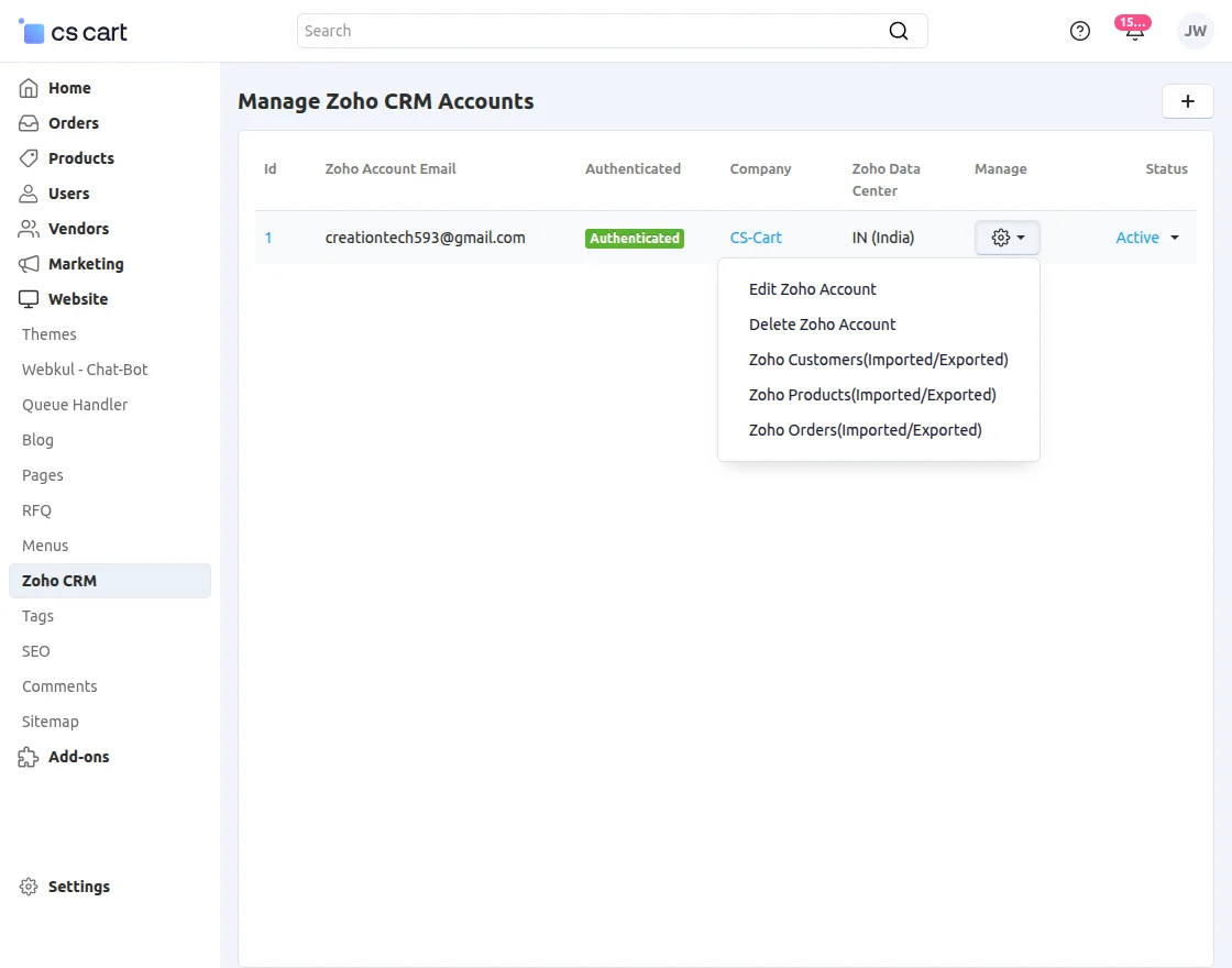 managing zoho account