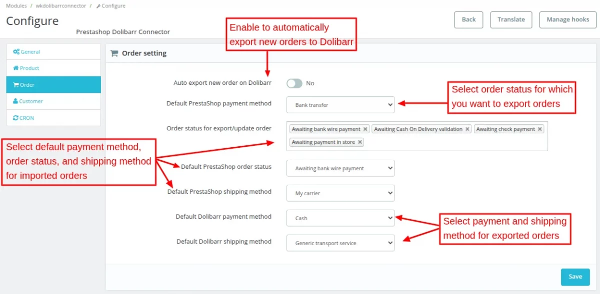 order settings