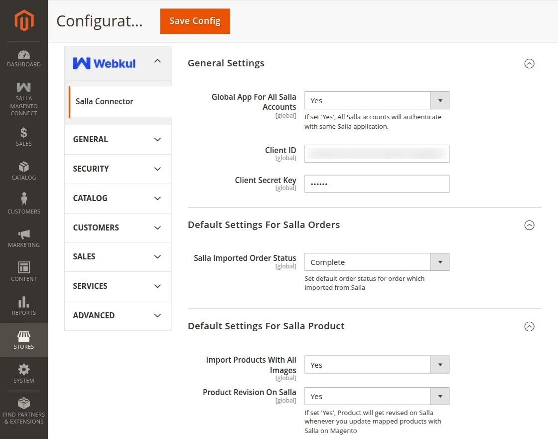 salla connector admin configuration