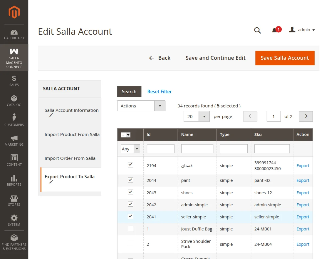 export products to salla