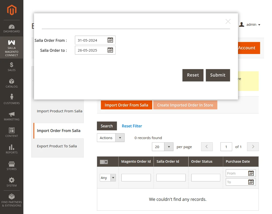 import orders date range