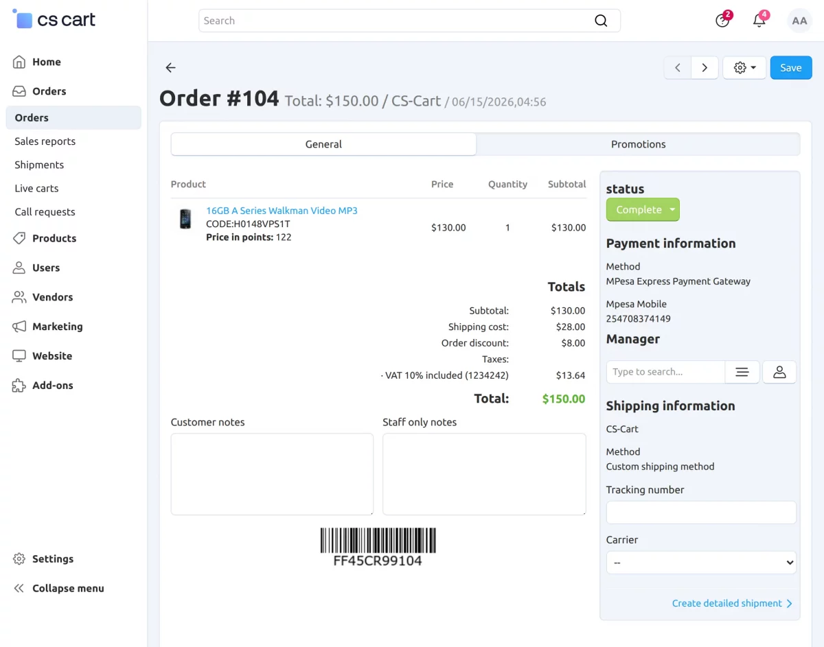 Order details