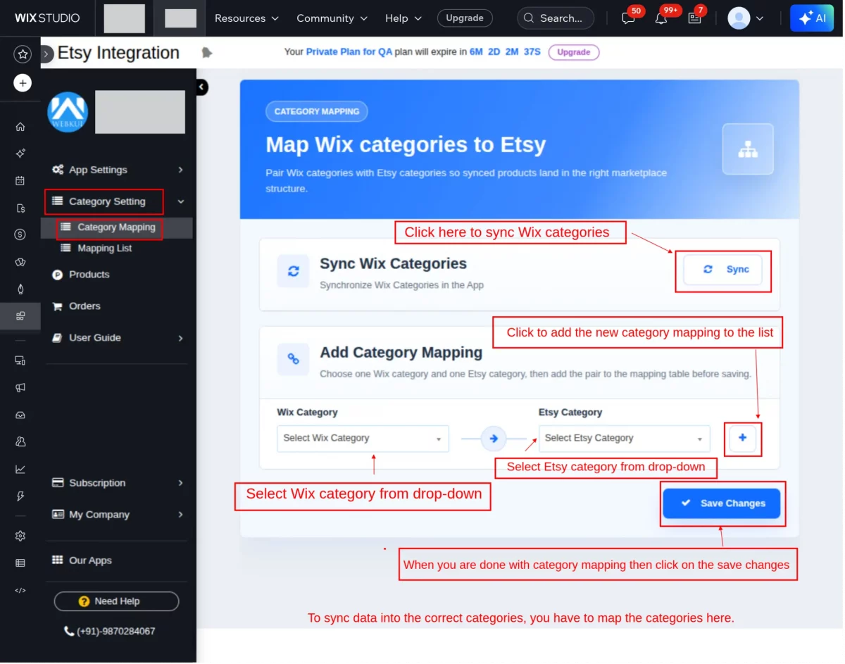 Category mapping of Wix and Etsy