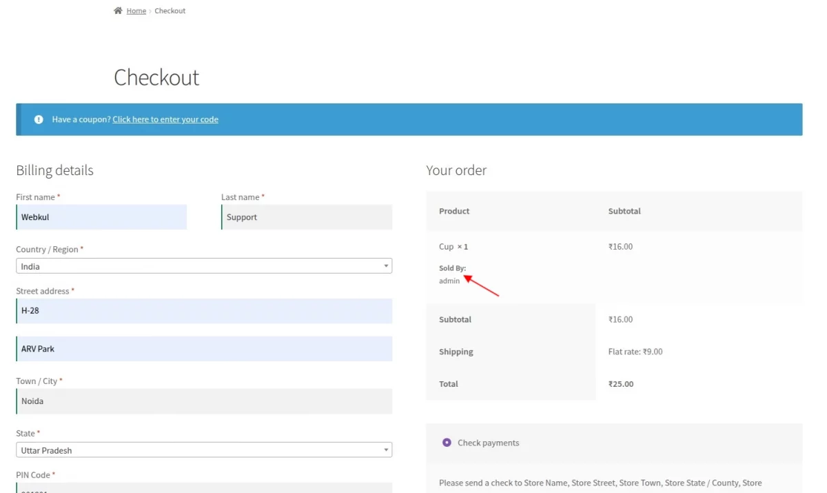 Custom item data on Checkout page.