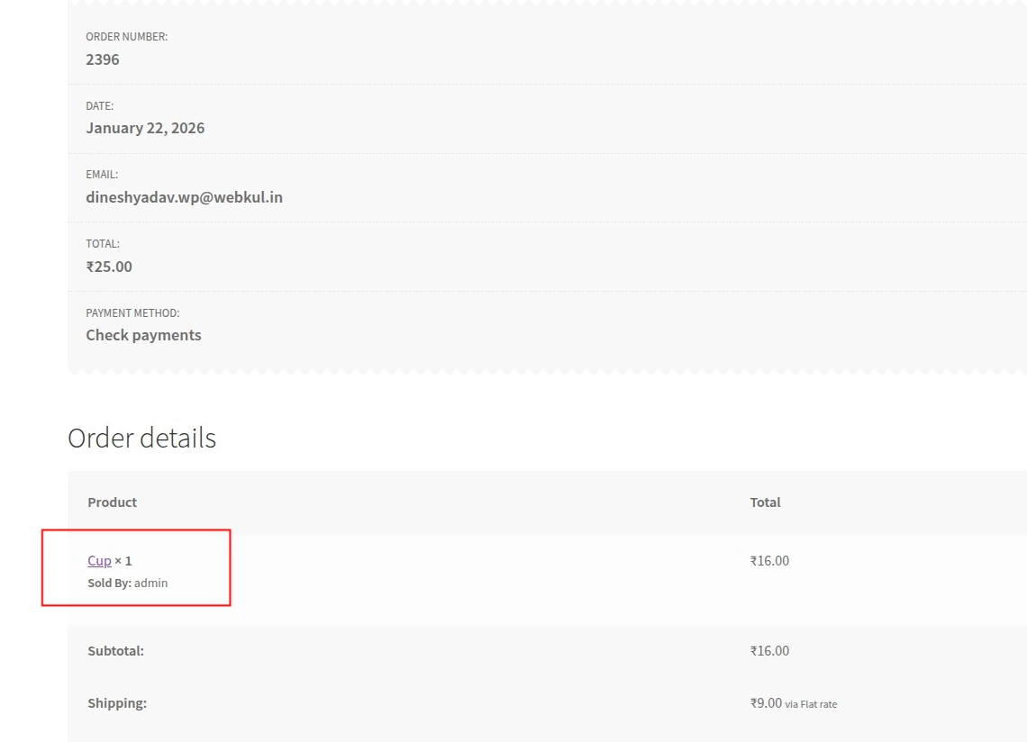 Custom cart item on thank you page.