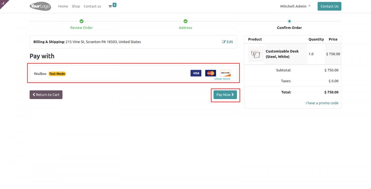 odoo-website-wallee-payment-acquirer-option-on-the-checkout-page
