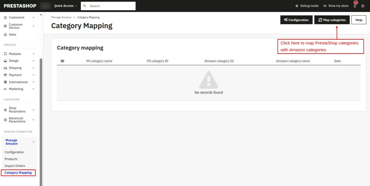 Map PrestaShop categories with Amazon Categories