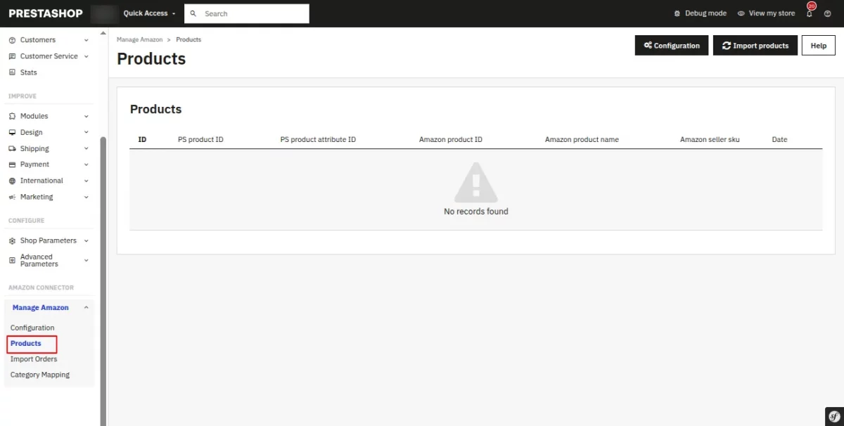 Import products from Amazon to Prestashop from this tab