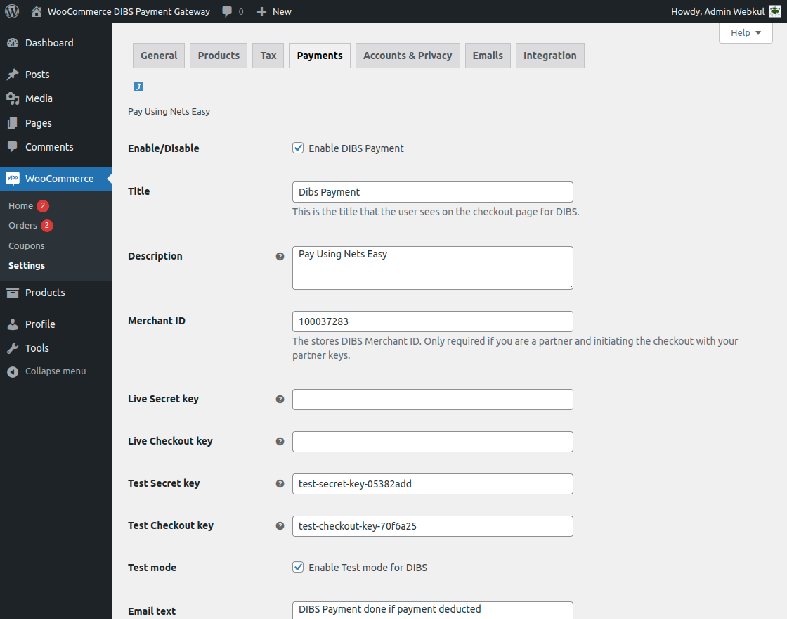 WooCommerce DIBS Payment Gateway   Initial Configuration Settings