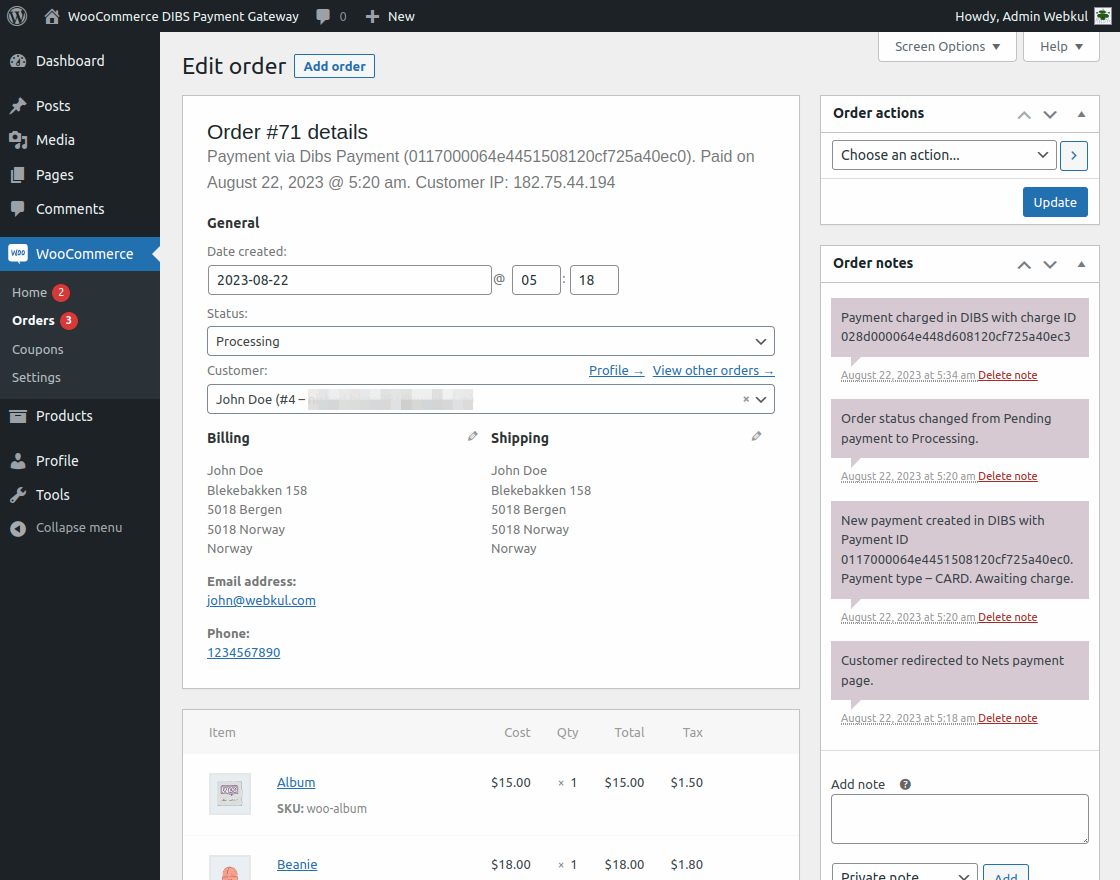 WooCommerce DIBS Payment Gateway    Capture Payment