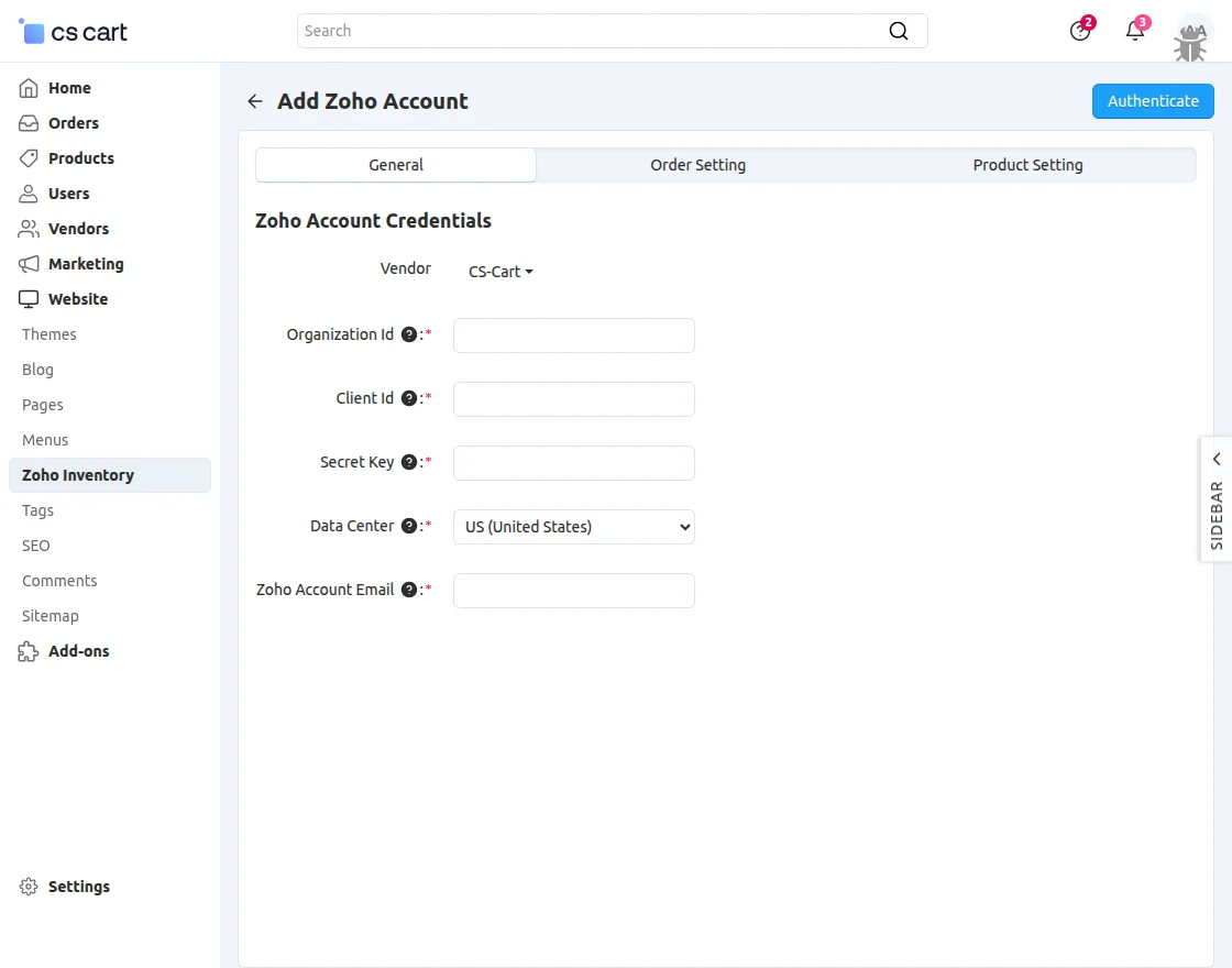 Guide for CS-Cart Zoho Inventory Connector