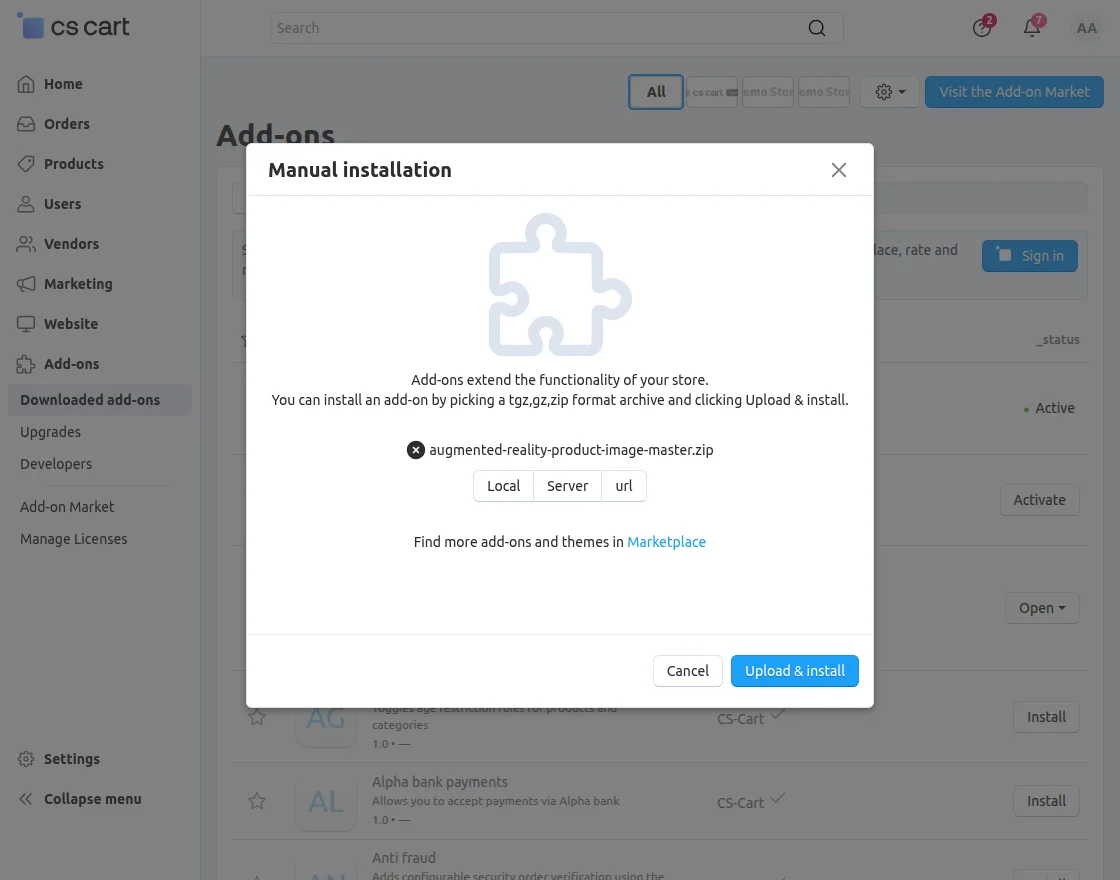 CS-Cart Augmented Reality addon install