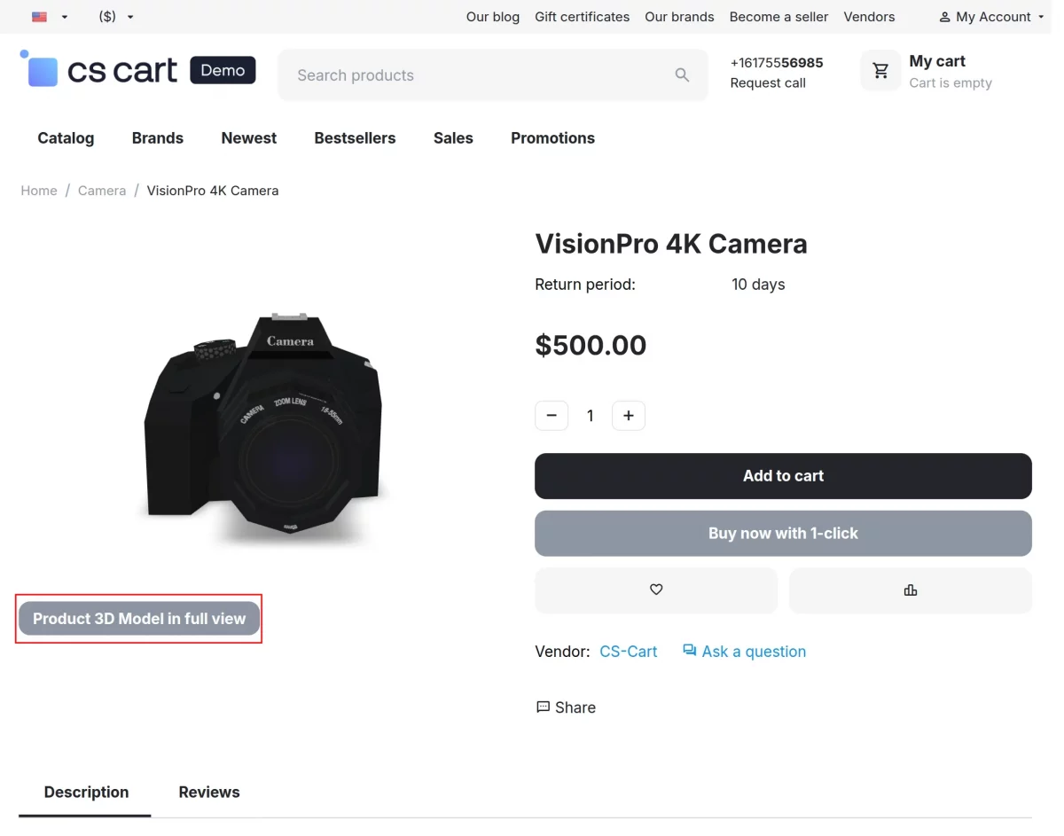 Customer Clicks on Product 3D Model in full View