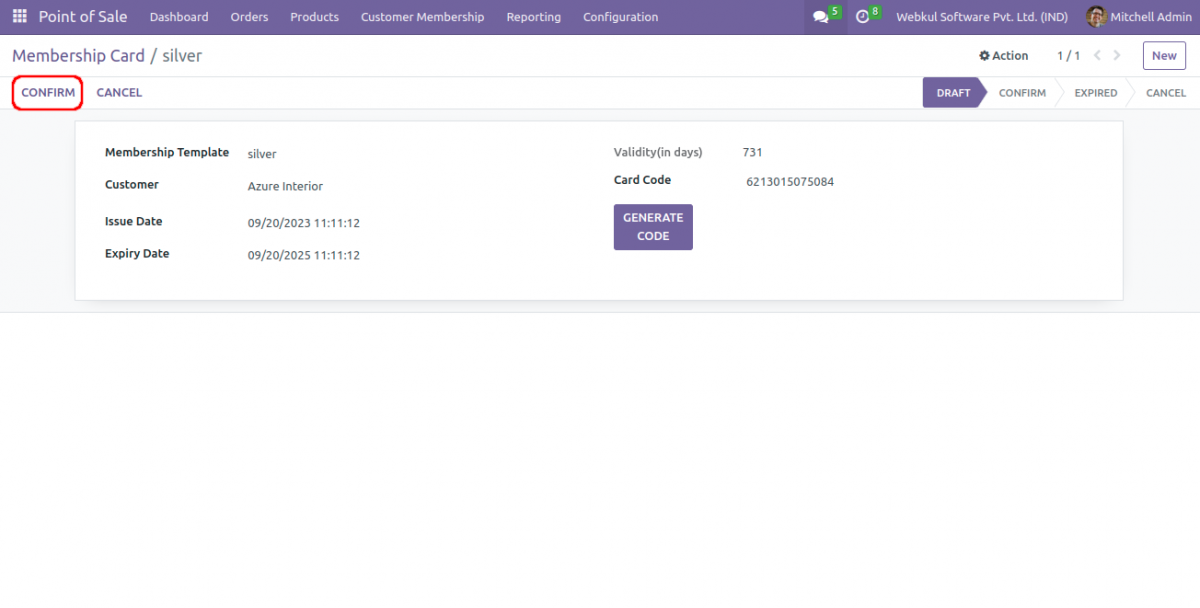 issue membership card to customer and confirm it 