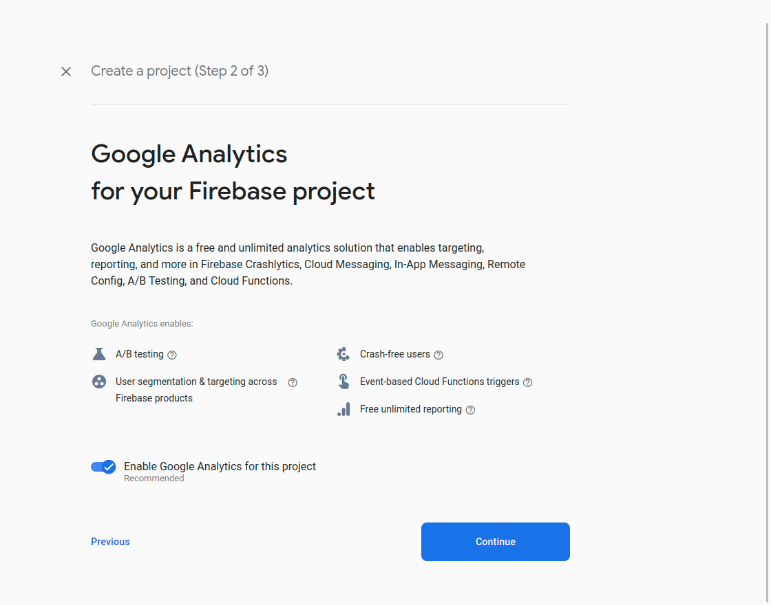 click continue firebase console
