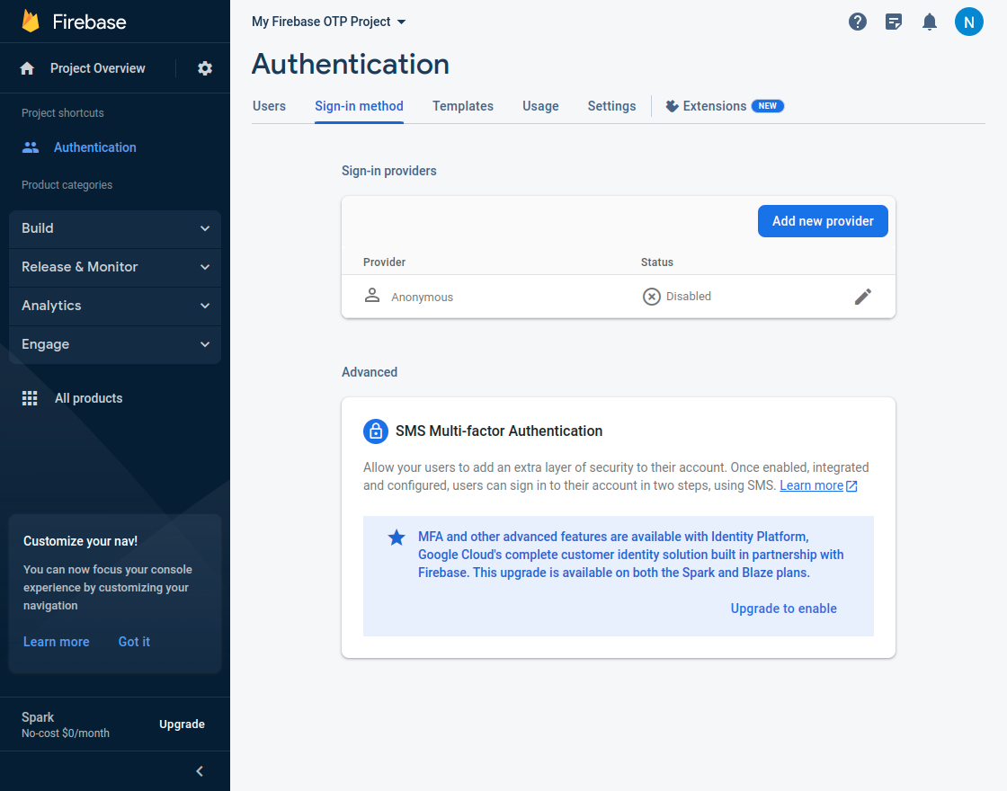 choose sign in method and add new service provider as phone
