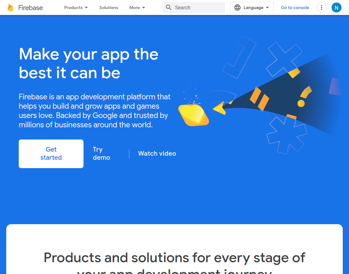 Firebase console option