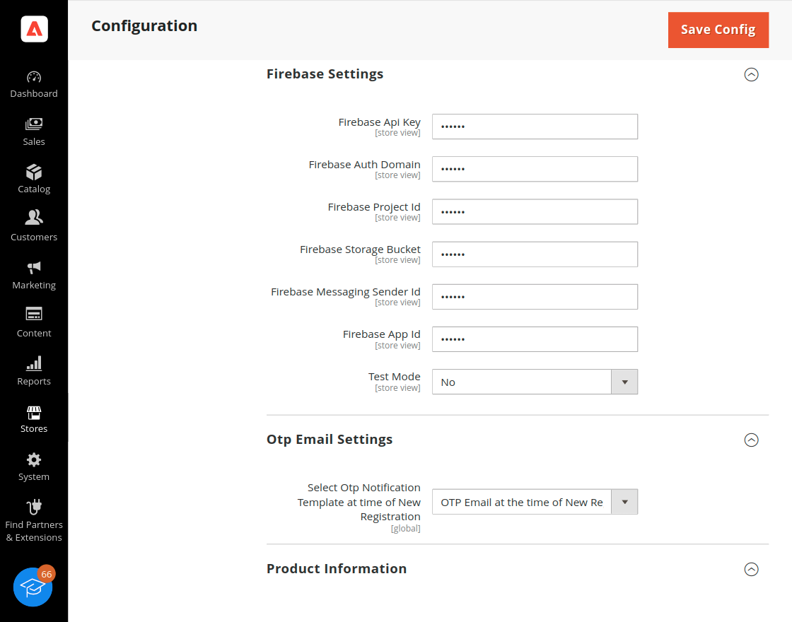 Magento 2 Firebase OTP Login backend configuration
