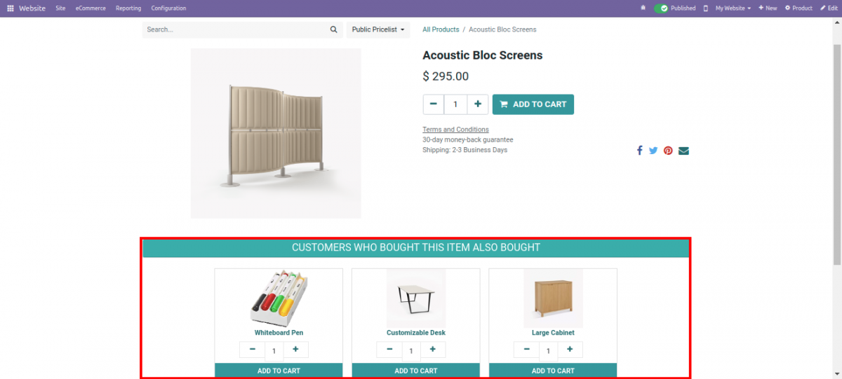 odoo website also bought product's customer who bought this item also bought 