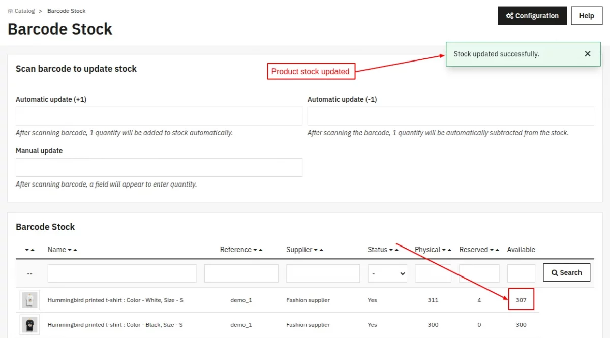 Product Stock updated using Manual Update feature