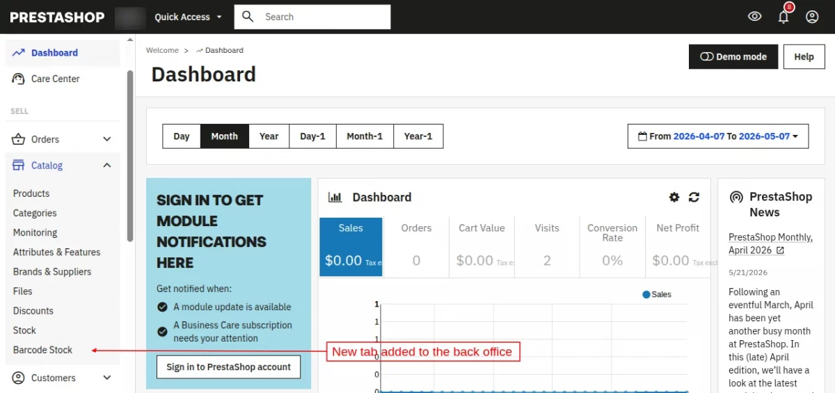 New Tab added in the Back Office