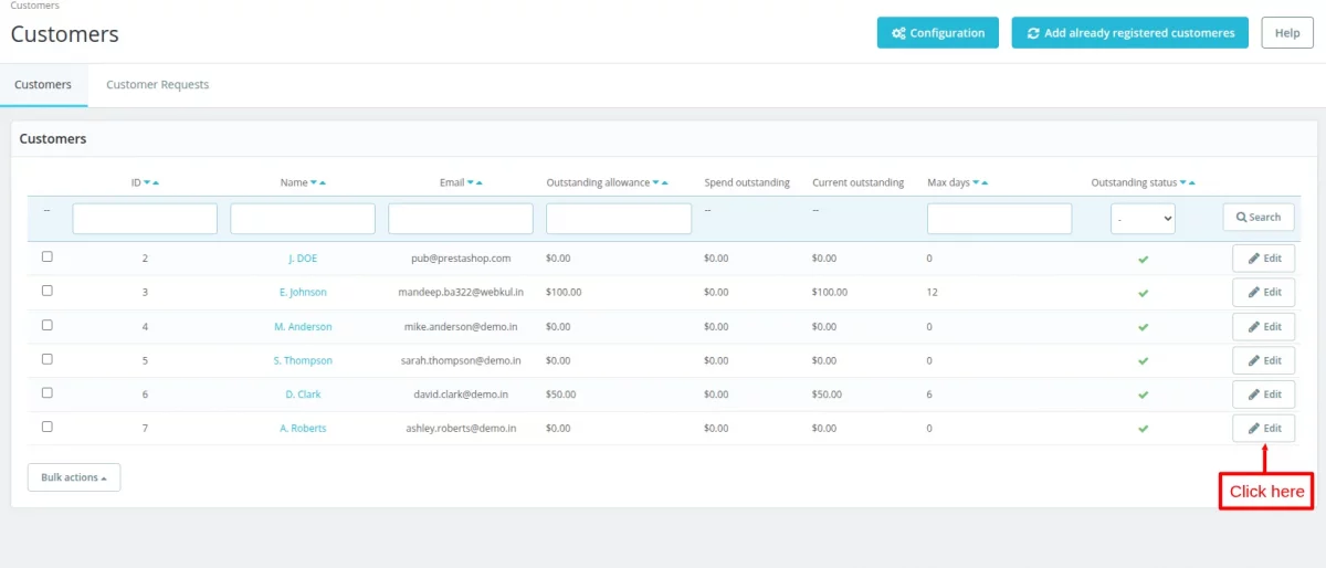 edit cutomer outstanding amount