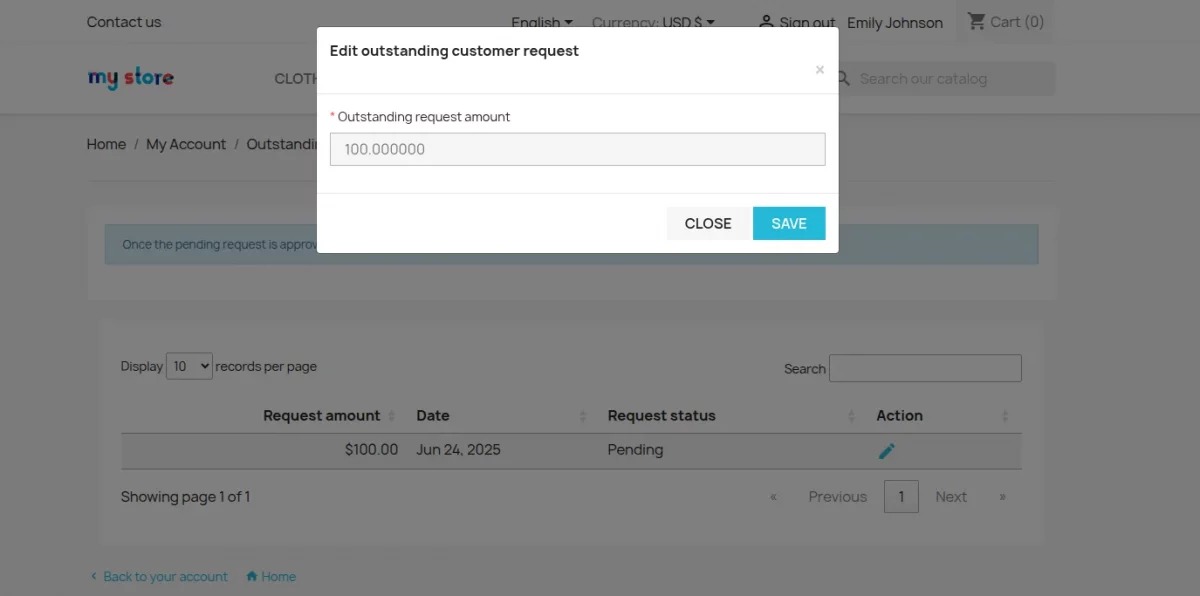 edit outstanding amount