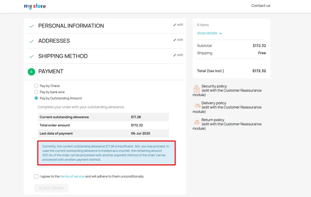 insufficient outstanding amount