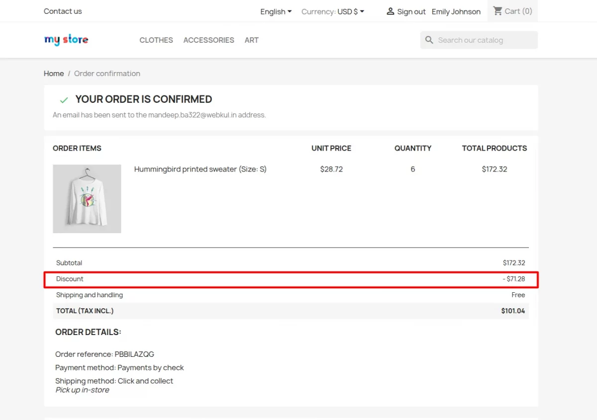 order confirmation page