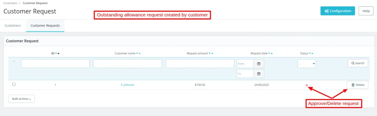 outstanding allowance request