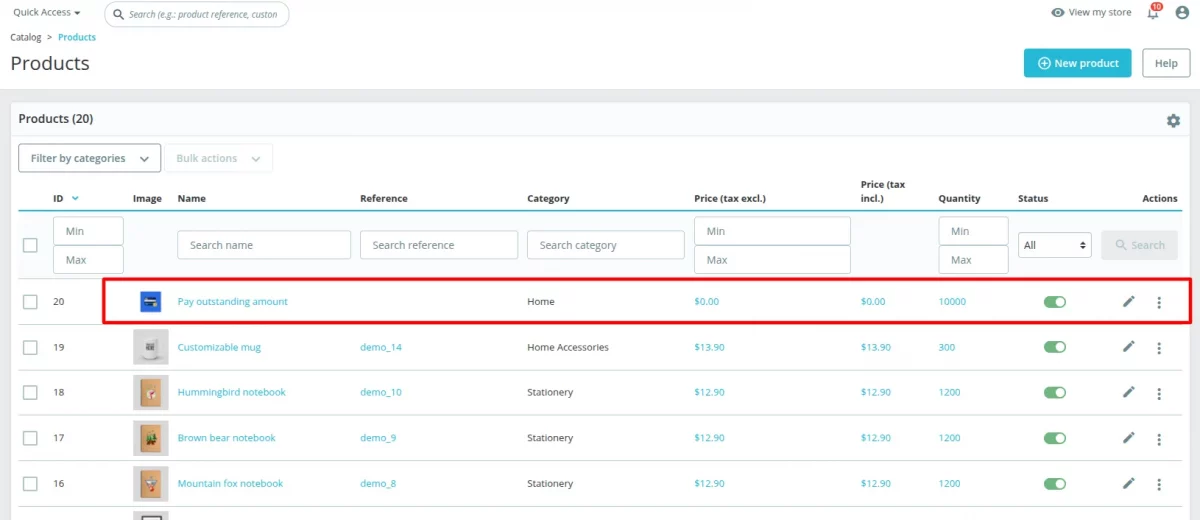 pay outstanding amount product