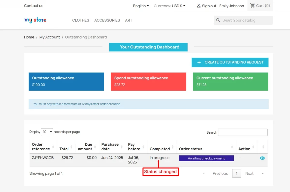 outstanding order status
