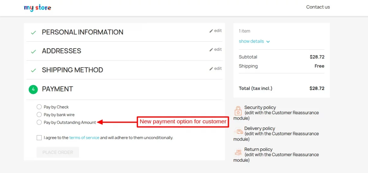 outstanding payment option