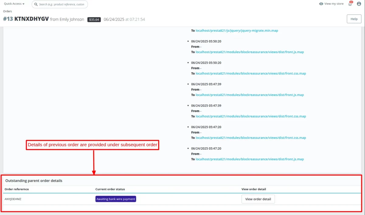 previous order details