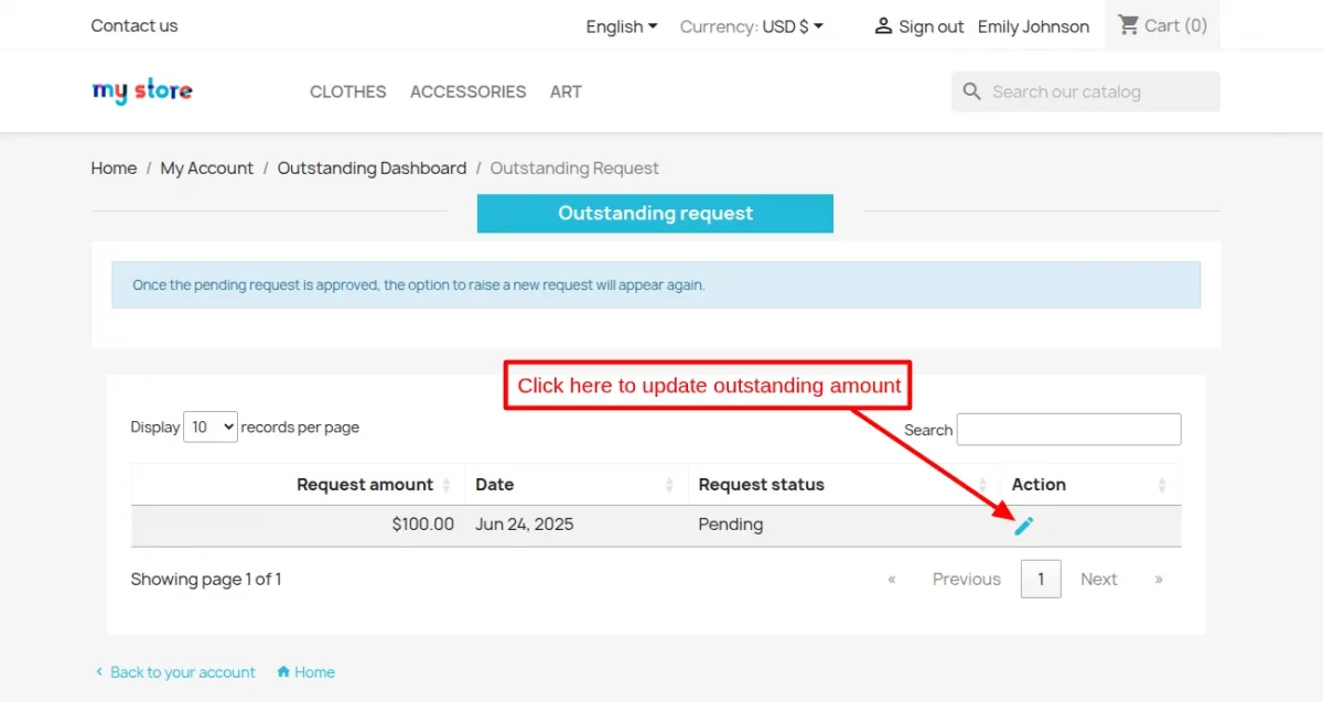 update outstanding amount