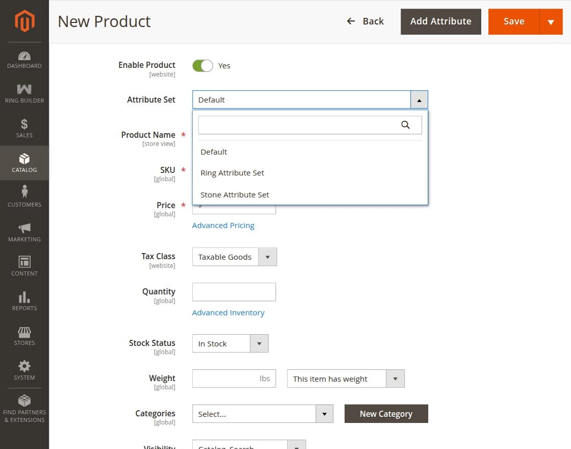 Magento 2 Custom Ring Builder