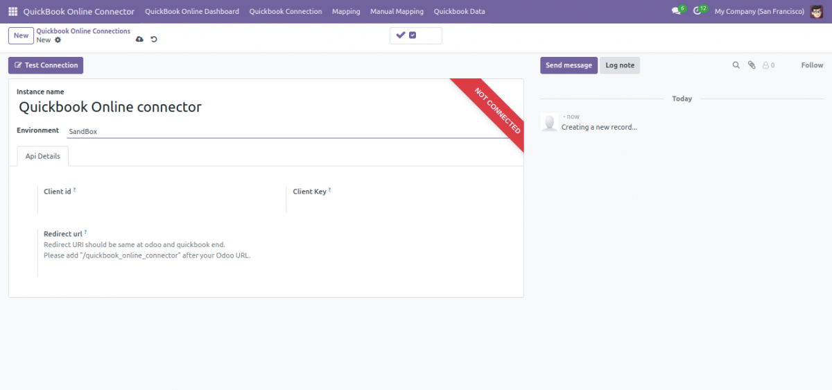 connection of odoo quickbook online connector