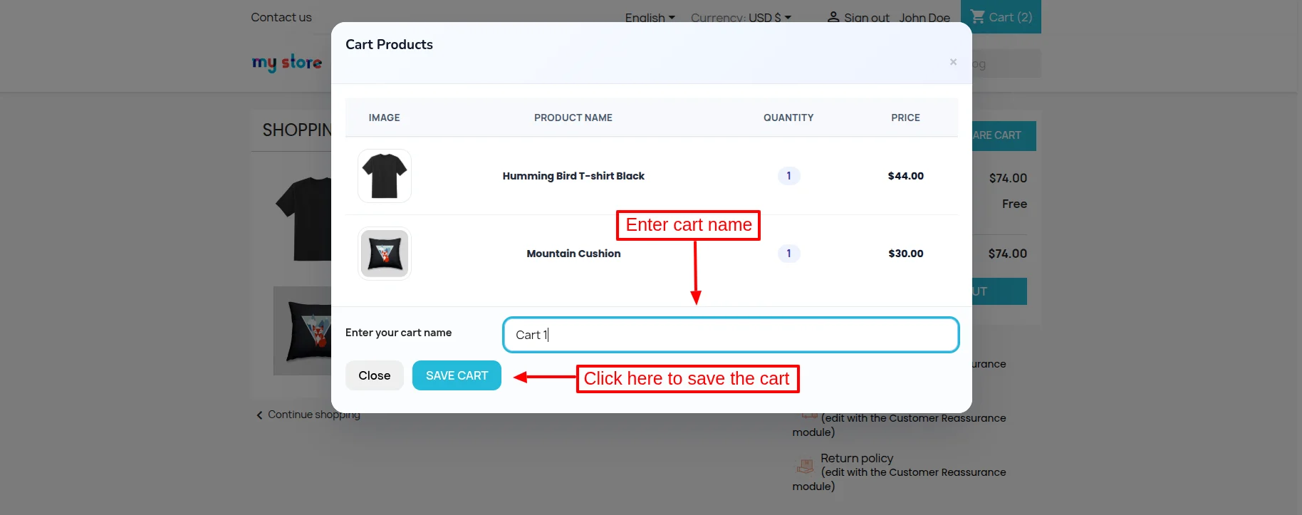 save cart configuation