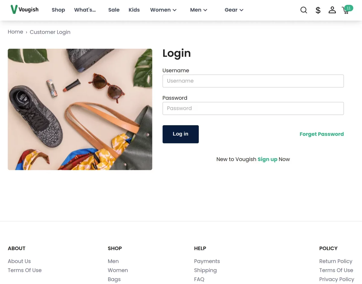 login/signup page