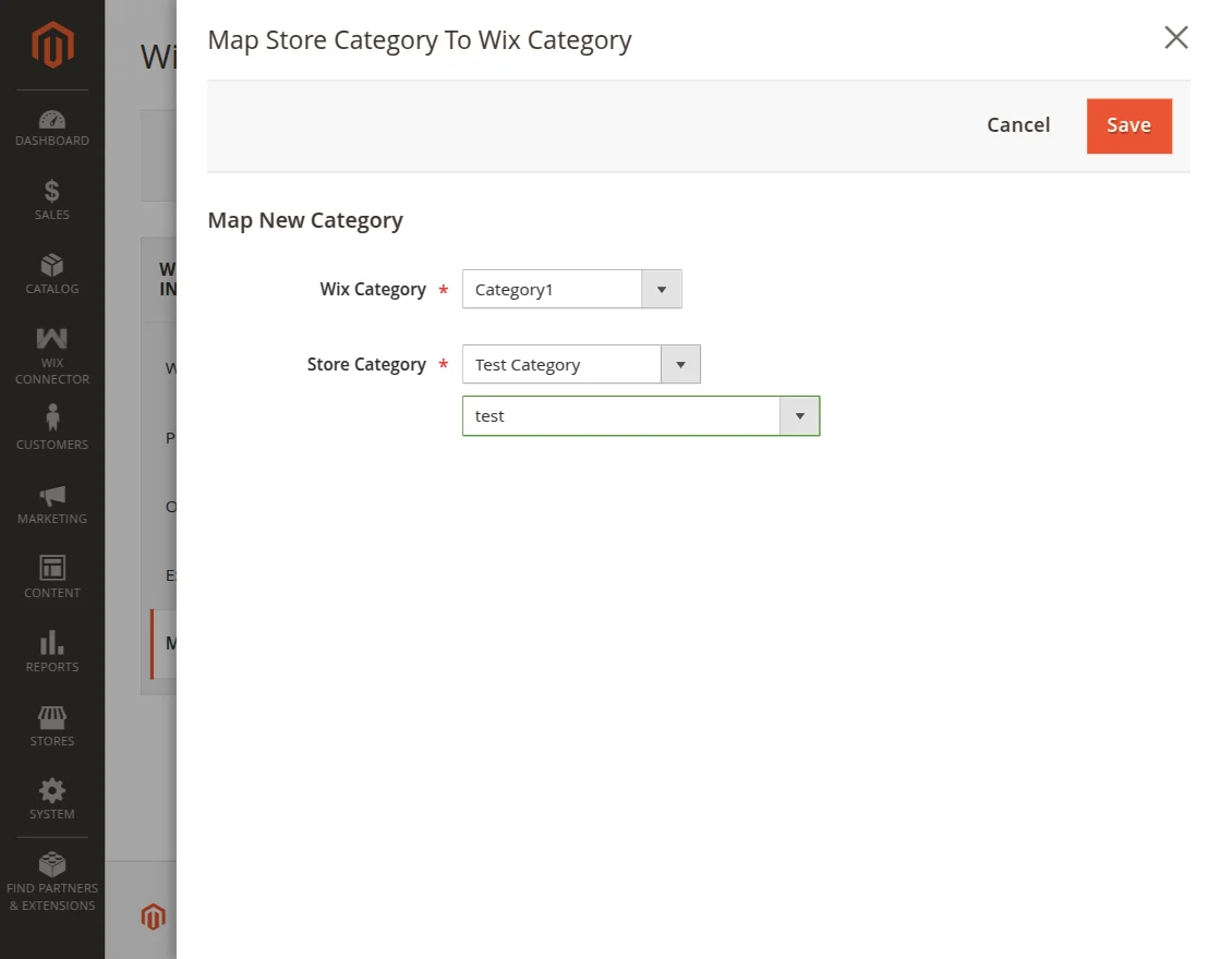 map store category to wix category