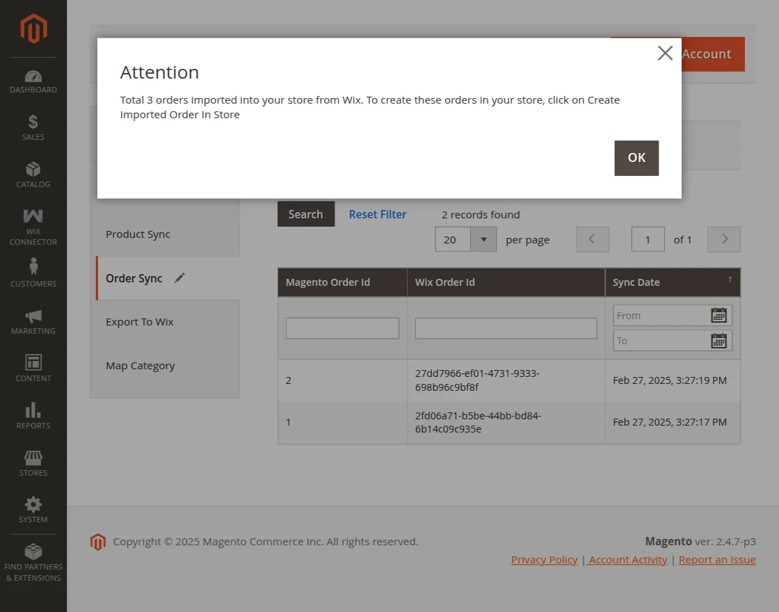 order import message