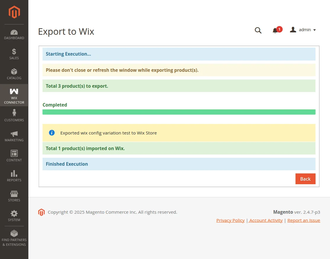 product exported to wix